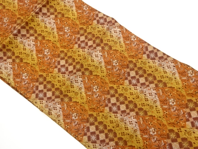 JAPANESE KIMONO / NAGOYA OBI / SILK / KIRIBAME STYLE / FLORAL ARABESQUE